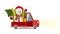 Delivery flat transport truck, van with xmas tree snowman and gift box