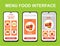 Delivery food design kit for app. Online fast food screens with food menu, order and payment. Express delivery and