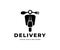 Delivery food, scooter motorcycle with fork and spoon, logo design. Transport, restaurant, meal and catering, vector design