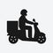 Delivery food service. Man on motorcycle black silhouette