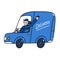 Delivery guy in a blue service car, vector illustration