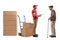 Delivery guy with a document handing boxes to an elderly man