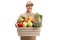 Delivery guy giving a crate filled with groceries