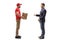 Delivery guy handing a parcel to a man