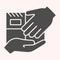 Delivery hands to hands glyph icon. Personall delivery, parcel holding on hand. Postal service vector design concept