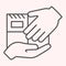 Delivery hands to hands thin line icon. Personall delivery, parcel holding on hand. Postal service vector design concept