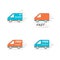 Delivery icon set. Van service, order, 24 hour, fast and free worldwide shipping.