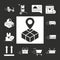 Delivery icons set parcel tracking shipping, world trade logistics silhouette style