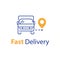 Delivery line icon, transportation vehicle, easy relocation arrangement, rental truck, vector illustration