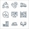 Delivery line icons. linear set. quality vector line set such as package, conveyor, shopping cart, storage, computer, hour clock,