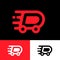 Delivery logo. Dynamic letter D with wheels like car.