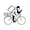 Delivery man on bike. Courier on bicycle with parcel box with a smart phone. Online delivery service Vector illustration