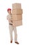 Delivery man carrying stack of boxes