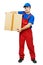 Delivery man courier with parcel cardboard box