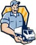 Delivery Man Handing Removal Van Crest Retro