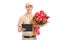 Delivery man holding a beautiful bouquet