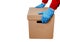 Delivery man holding cardboard boxe. Fast and free delivery transport