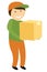 Delivery man holds boxes with parcel. A man delivers package.