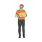 Delivery man in medical mask and gloves - coronavirus protection kit.