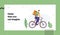 Delivery Man Riding Bicycle with Food Box on the Back Landing Page. City Bike Delivering Service with Man Character