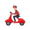 Delivery man riding a scooter. Fast Delivery service by courier. Vector cartoon character illustration. Delivery concept