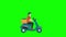 A delivery man riding a scooter on green background 4k animation. Online order and home delivery concept looped animation.