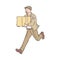 Delivery man or running courier with package vector illustration isolated on white.