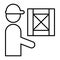 Delivery man thin line icon. Man with box vector illustration isolated on white. Loader outline style design, designed