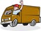 Delivery Man Waving Driving Van Cartoon