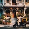 Delivery moped motorbike parked outside residential home