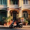 Delivery moped motorbike parked outside residential home