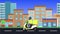 Delivery motorbike running in the city, flat design animation
