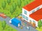 Delivery Moving Card Poster Concept 3d Isometric View. Vector