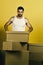 Delivery and moving in concept: guy with cartons