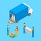 Delivery Moving Elements Concept 3d Isometric View. Vector