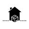 Delivery packaging, house cardboard box cargo distribution, logistic shipment of goods silhouette style icon