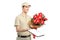 A delivery person holding a beautiful bouquet