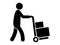 Delivery Person Stick Figure Pushing a Loaded Cart with Two Boxes. Black Illustration Isolated on a White Background. EPS Vector