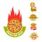 Delivery pizza vector logo badge pizzeria restaurant service fast food illustration.