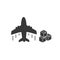 Delivery plane icon, air freight logistic, aircraft with cargo boxes, transport platform for fly shipping