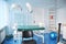 Delivery room. Childbirth hospital room with gymnastics wall bar