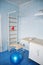 Delivery room with gymnastics wall bars and ball for active exercising woman preparing for childbirth