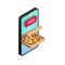 Delivery service concept pizza button isometric