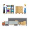 Delivery service deliverymen flat icon set