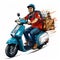 Delivery service, electric moped, food and food delivery advertising.