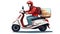 Delivery service, electric moped, food and food delivery advertising.