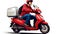 Delivery service, electric moped, food and food delivery advertising.