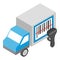 Delivery service icon isometric vector. Truck with barcode and barcode scanner