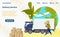 Delivery service, male character loader concept landing page, lorry vehicle cartoon vector illustration. Website online