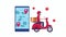 Delivery service in motorcycle and smartphone animation